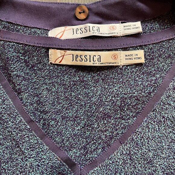 Purplish blue sleeveless top & cardigan with beaded embroidery/faux fur collar - Picture 12 of 14